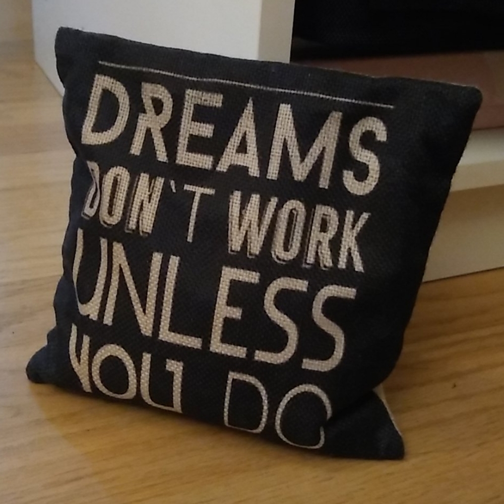 Mini Pillow with Graphic Quote Black & White